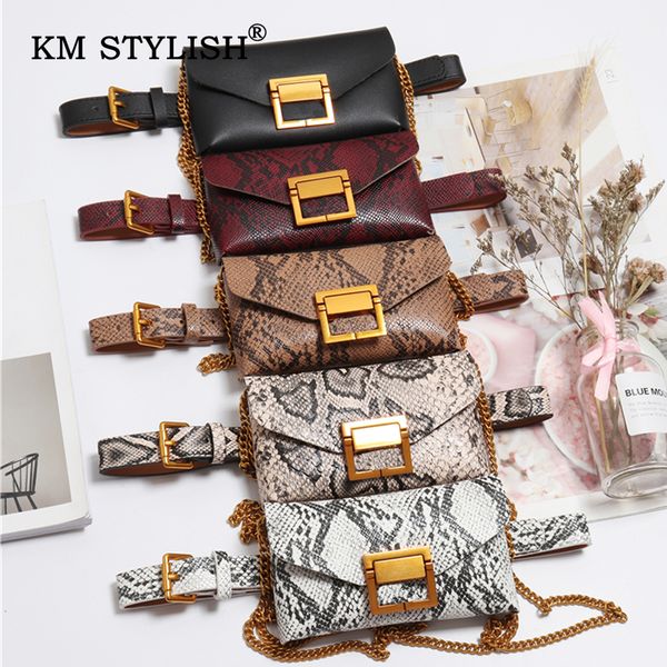 

fashion women wild serpentine bag retro layered chain decorative waist bag phone detachable pockets