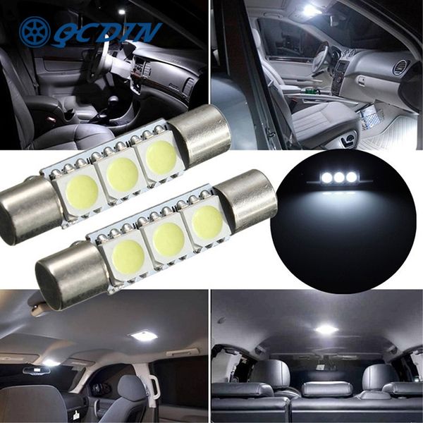 

qcdin 10pcs/set white t6 smd car auto festoon dome interior led lights lamp reading door number lamp 29cm dc