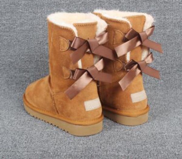 

2020 new australian snow boots thick leather bow in the tube snow boots cotton shoes ing, Black