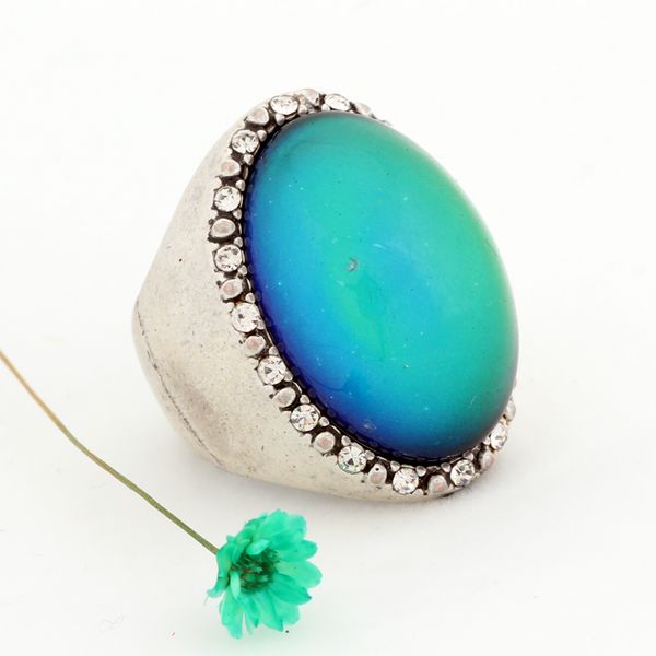 

fashion women handmade emotion feeling color change stones ring antique silver mood oval stone rings