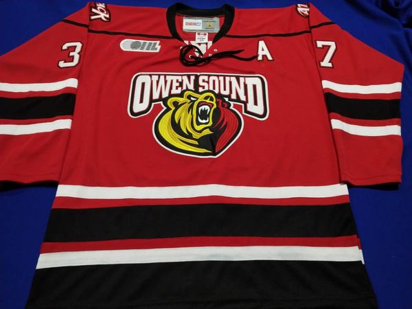 

Высокого качество вышивка Настройки Owen Sound Attack Дорожного хоккей вышивка прошитой настроить любой номер и название Трикотажных