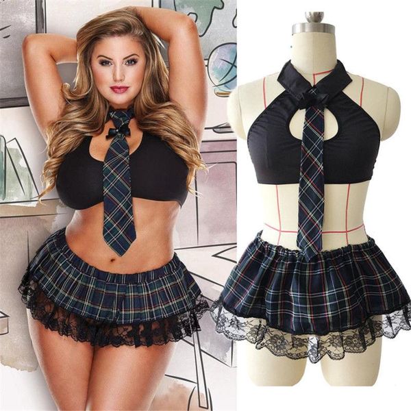 

bras sets 5xl plus size lingerie scotland student school girl cosplay uniform costume fancy tank erotic dress, Red;black