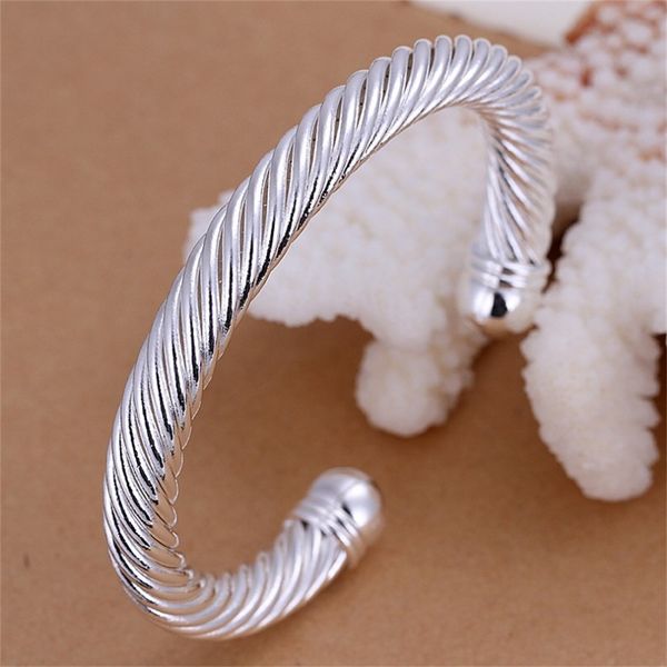 

genboli able men cool silver plated twisted round cuff bangle bracelet hand jewelry wedding party casual jewelry, Black