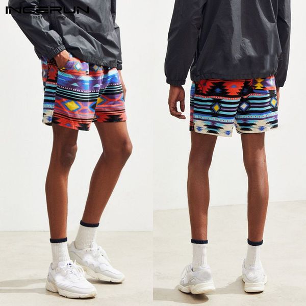 

2019 men beach shorts print pockets drawstring leisure loose men hawaiian shorts breathable bermuda board summer incerun, White;black