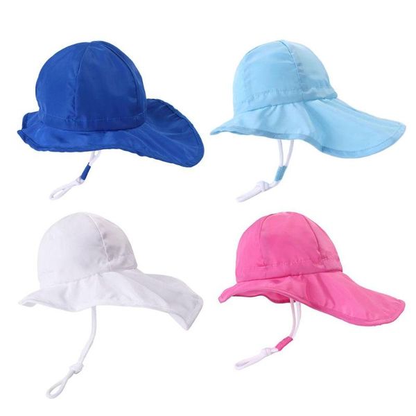 

summer baby children sun hat drawstring beach outdoors big fisherman caps, Yellow