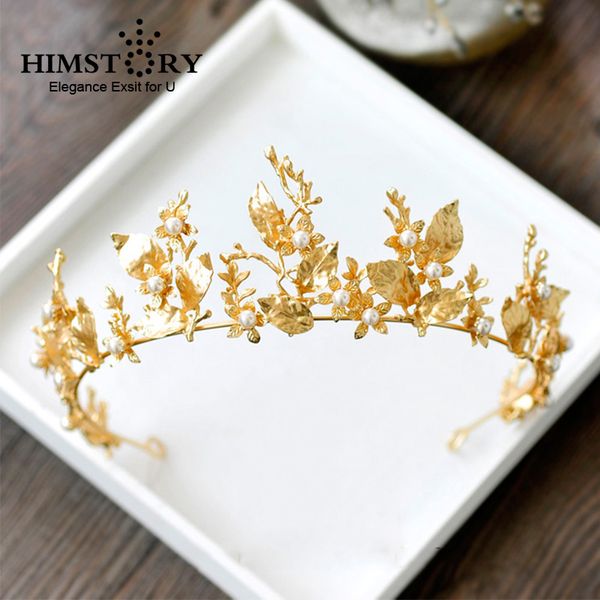 

himstory gold leaf baroque wedding crown tiara vintage bridal hair piece accessories women party prom hairband headpiece, Golden;white
