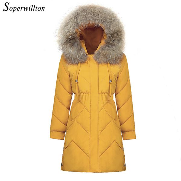 

big fur collar winter jacket wome long parkas warm slim black white yellow plus size m-4xl solid fur hooded cotton coat female