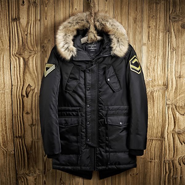 

men winter bomber jacket thick thermal down cotton parkas male casual hoodies faux fur collar warm coats 4xl, Black