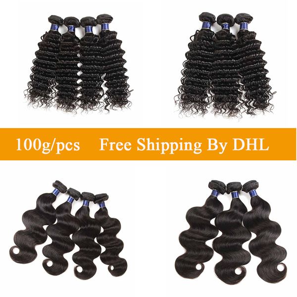 

бразильская deep wave virgin человеческих волос пучки утки 9 dhl drop shipping бразильского индийский волос тело волна утки, Black
