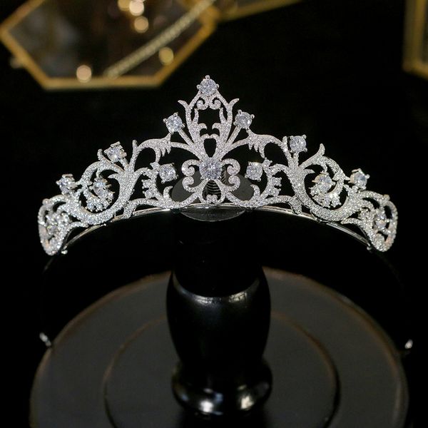 

asnora luxury headwear zirconia crystal crown princess tiara women's wedding hair accessories wedding jewelry accessories, Golden;white
