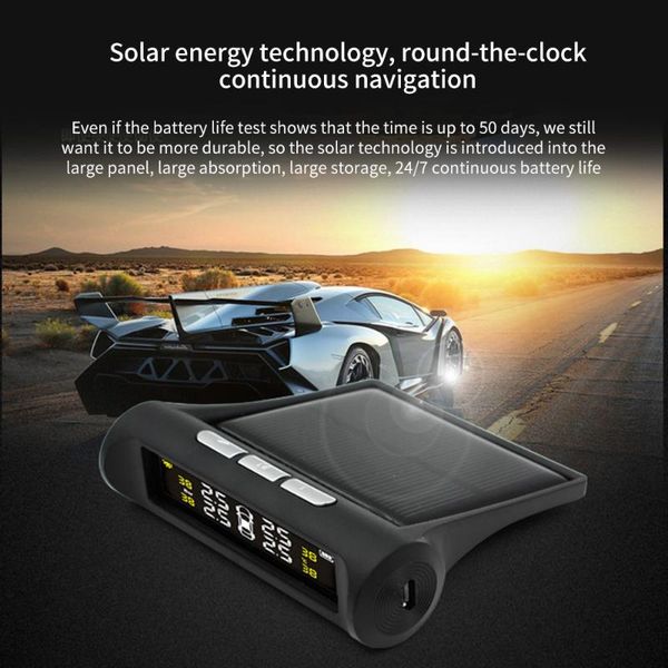 

car tpms tire pressure monitoring system tester smart solar energy digital lcd display automatic security alarm professional new
