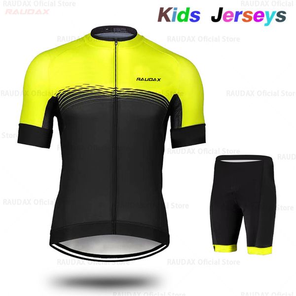 

2020 children's cycling jersey wear short sleeves cycling set fluorescent yellow kids bike clothing clothing sports suit, Black;blue