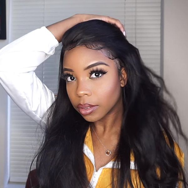 

brazilian long human hair wigs lace front wig bleached knots 24 inch body wave full lace closure wigs with baby hair remy, Black