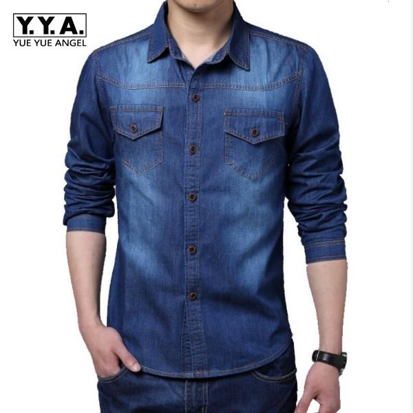 

2020 korean new fashion mens button-front denim shirts boys cotton slim fit denim long sleeve jean casual shirts, White;black