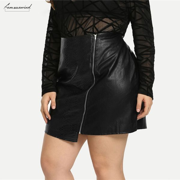 

plus size skirts mini black solid zipper korean leather skirt women female office a line elegant