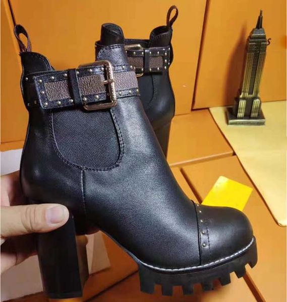 

2020women fashion luxury high heeled martin boots winter coarse heel designer desert boots 100% real leather high heel boots size 35-42, Black