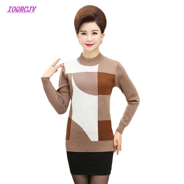 

2018 autumn sweater middle-aged women pullover plus size half turtleneck loose sweater winter female casual mother dress w48, White;black