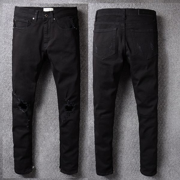 

2020 мужские проблемные ripped байкер джинсы slim fit denim мотоциклов для мужчин модельер hip hop man biker denim роскоши брюки, Blue