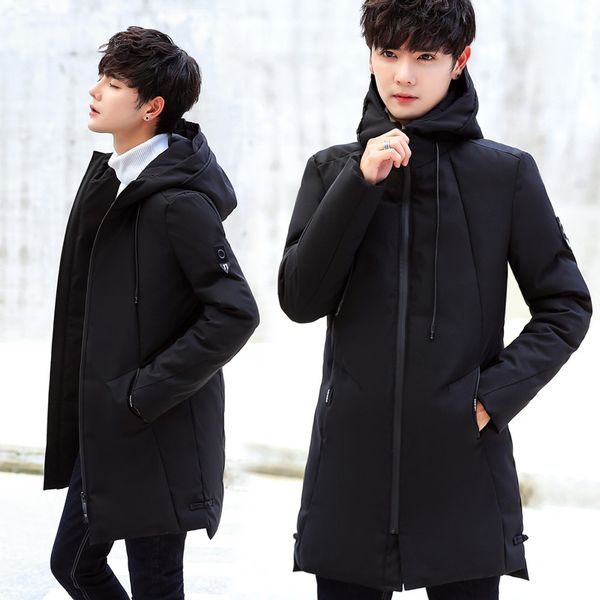 

parka men new arrival winter coat male slim jacket cotton warm thicken hooded overcoat comfortable clothing male solid color, Black