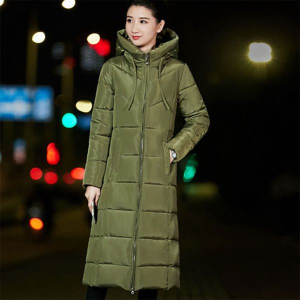 

winter warm thicker down jacket women casual long hooded zipper down coats ladies vogue outerwear 6xl big size synthetic feather, Black