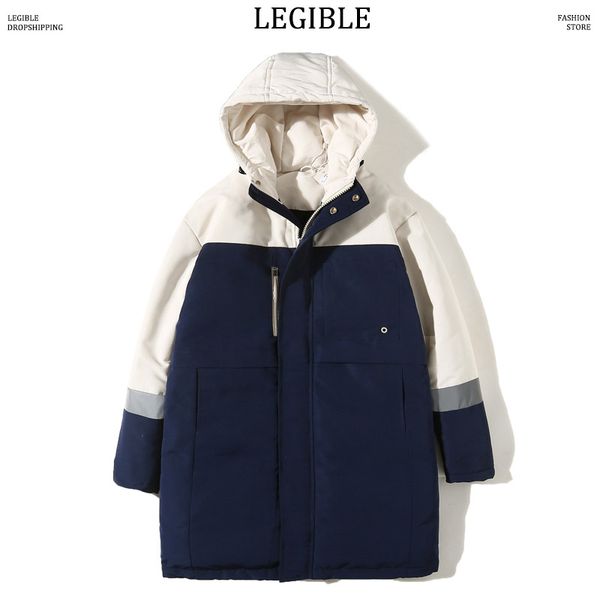 

long parka men coats winter jacket men loose thicken warm hooded patchwork outwear coat casual men's winter jackets, Black