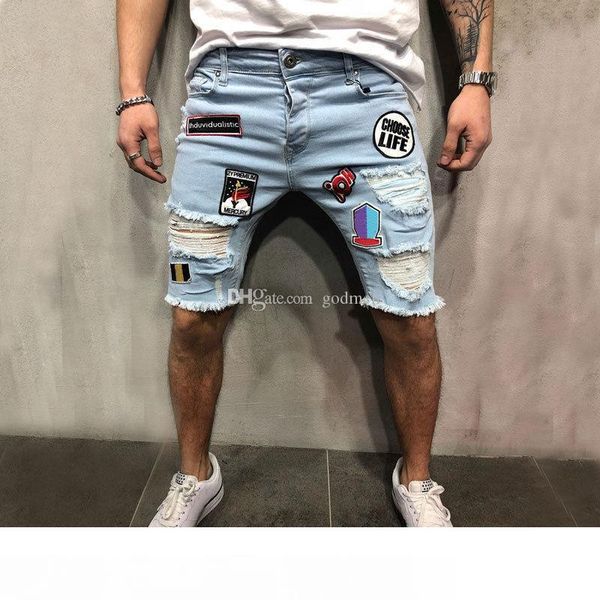 

fashion mens designer denim shorts summer zipper ripped jeans mens slim pants hip hop mens short jeans blue, White;black
