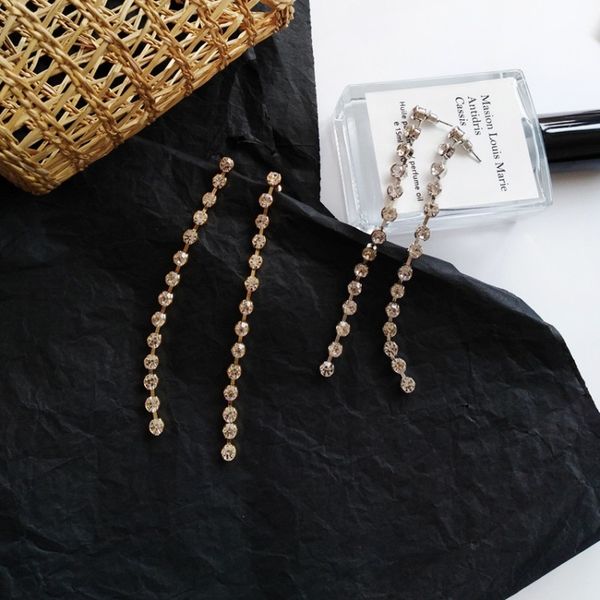

european and american simple personality rhinestone long tassel dangle earrings for women girl fashion jewelry accessories, Silver