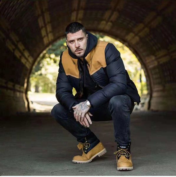 

19new mens winter jacket face fashion north luxury trend co branded jacket tide brand leather stitching outdoor puffer jacket, Black