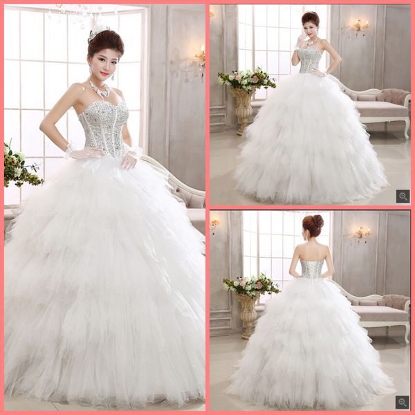 

robe de mariage ball gown white beading ruffled wedding dress strapless with sweetheart neck crystals elegant wedding gowns 2019 sale