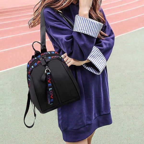 

anti theft backpack letter embroidery waterproof small women's backpack mini travel school shoulder bag oxford cloth