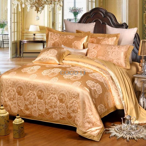 

luxury satin wedding jacquard mulberry silk bedding 100%cotton embroidered including duvet cover bed sheet pillowcase