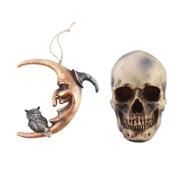 

set of 2 skull moon skull simulation resin table decoration