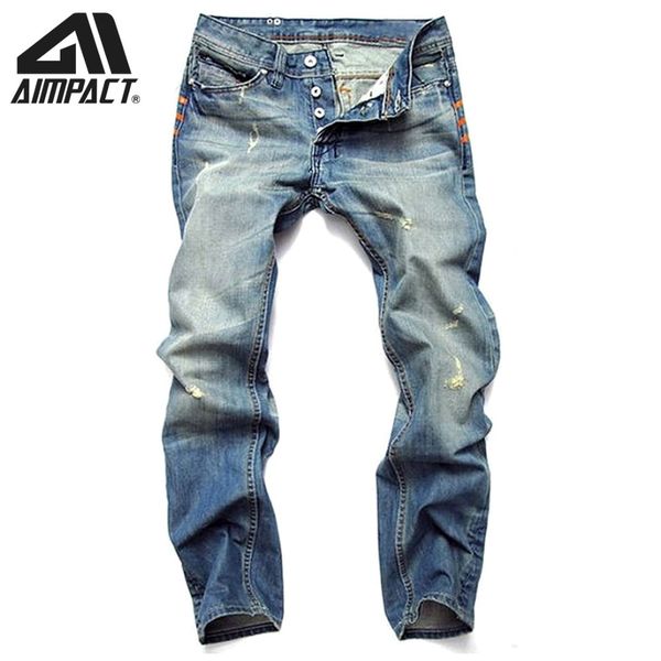 

aimpact men's jeans slim fitted ripped jeans high street distressed denim joggers hiphop vintage cool skinny jean pants am5309, Blue