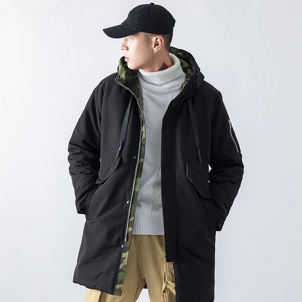 

men long parka thicken hooded parka coat men windbreaker outwear winter warm cotton long parkas m-4xl streetwear black coat