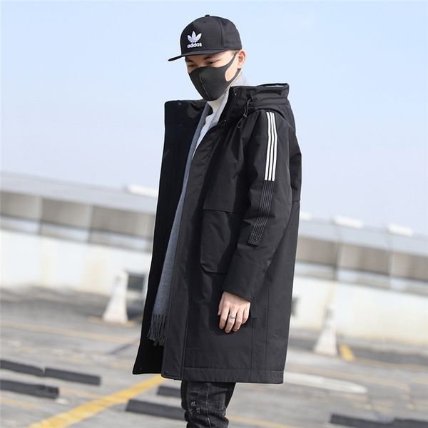 

2019 winter large size down jacket new men's slim thick warm medium long coat men's white duck down overcoat jia450, Black