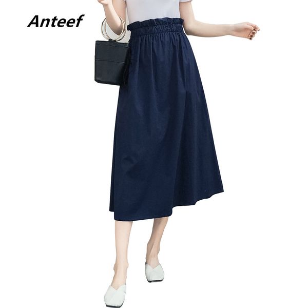 

vintage cotton spring korean plus size high waist saia casual loose long skirt women skirts female 2019 streetwear jupe clothes, Black