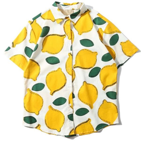 

lemon full print short sleeve t shity men summer hip hop holiday hawaiian shirt women high street beach style hawaii shirt men, White;black