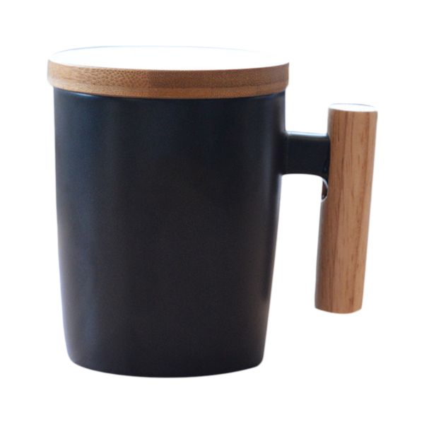 

japan style brief travel coffee mug ceramic porcelain milk mug coffee cup with wood handle lid pottery water cups gift-bla