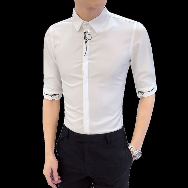 

2019 new arrival summer men's shirt short sleeved embroidery patterns fashion work casual shirt man formal, White;black