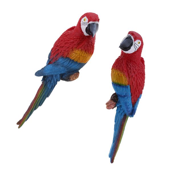 

1 pair realistic large parrot lifelike bird ornament resin animal model statues diy lawn sculpture tree decor left & right red parrots