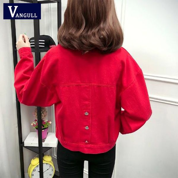 

vangull red jeans jacket women streetwear vintage clothes white denim jackets casual korean short coats chamarras de mujer 2019, Black;brown