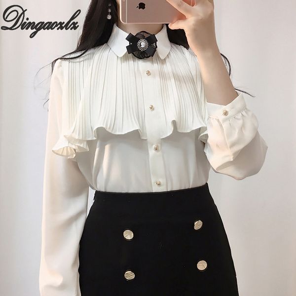 

dingaozlz 2019 new ruffles chiffon blouse fashion long sleeve women clothing chiffon shirt elegant female, White