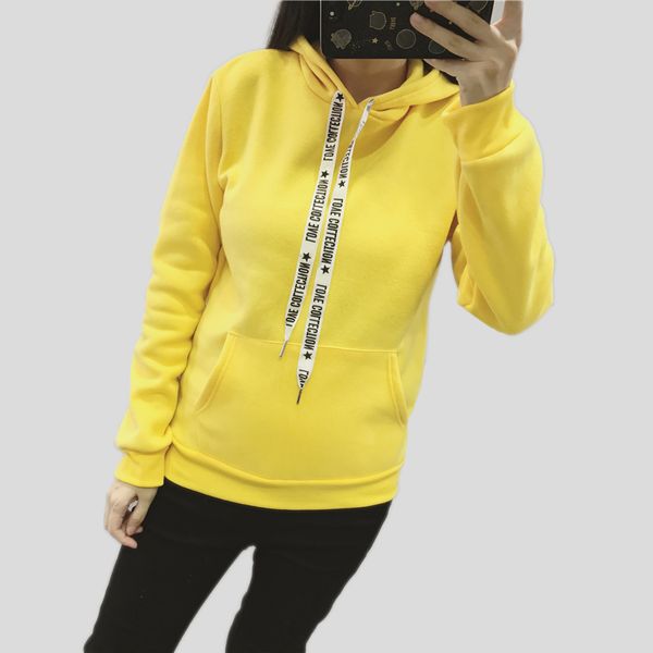 

tide2018new women's hoodie plush warm casual loose solid color pocket women's harajuku style sweatshirt m-xxxl, Black