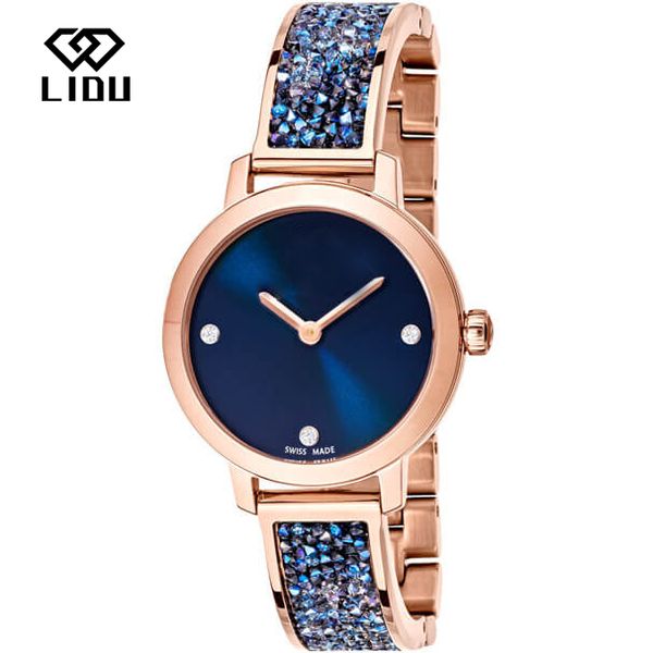 

lidu fashion elegant swa blue crystal watches gifts for friends mail manufacturers wholesale, Golden;silver