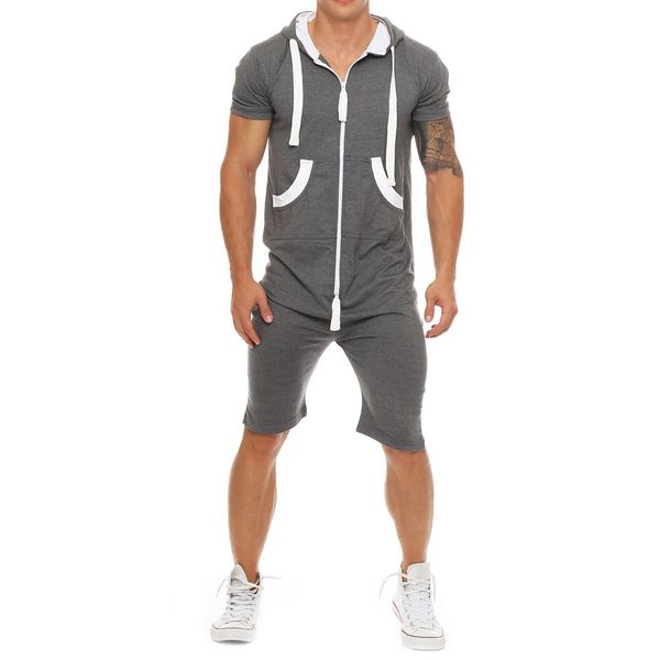 

men's tracksuits 11 colors mens tracksuit rompers hooded coverall casual sport short sleeve set fitness shorts style summer suits, Gray