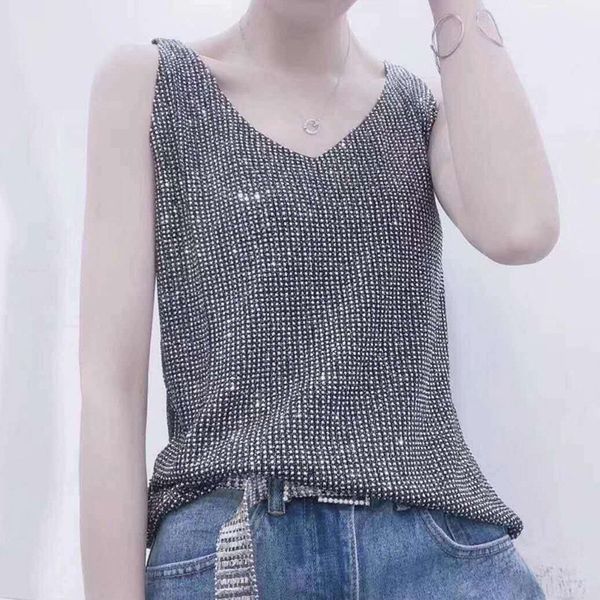 

2019 new women summer round neck sleeveless slim diamond-cut solid color camisole t-shirt short vest, White