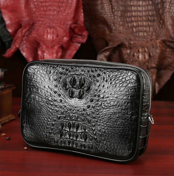 

hujingsha direct selling thailand crocodile skin leather bag business zipper large capacity male men clutch bag male bag, Black;red