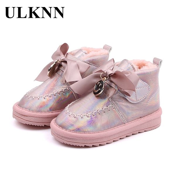 

ulknn children' knot snow boots girls winter baby warm large cotton padded velvet kid' princess plush shoes pink pupil black, Black;grey