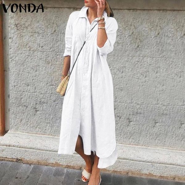 

casual dresses vonda 2021 summer dress women turn-down collar asymmetrical party female loose vestidos femininas plus size, Black;gray