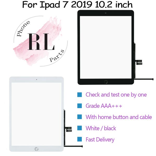 

10pcs for ipad 7 2019 10.2 inch a2197 a2200 a2198 touch screen digitizer glass panel with home button and adhesive tape